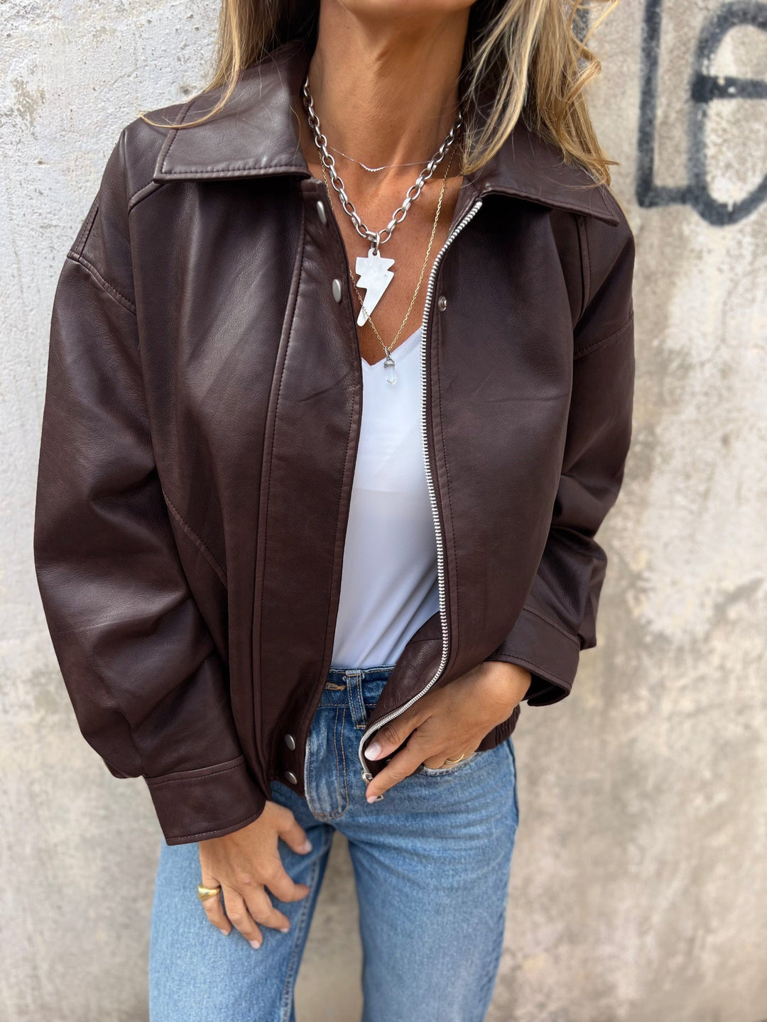 Drune | Lockere Pu-Motorrad Bomberjacke