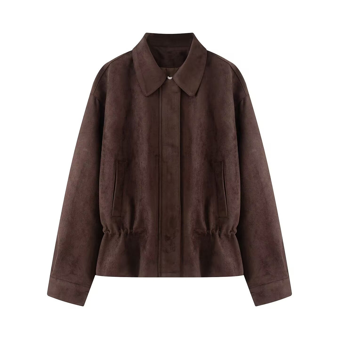 Damen Boxy‑Blousonjacke aus Veloursimitat mit taillierendem Tunnelzug und verdeckter Front Drune