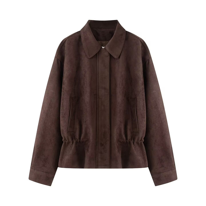 Damen Boxy‑Blousonjacke aus Veloursimitat mit taillierendem Tunnelzug und verdeckter Front Drune