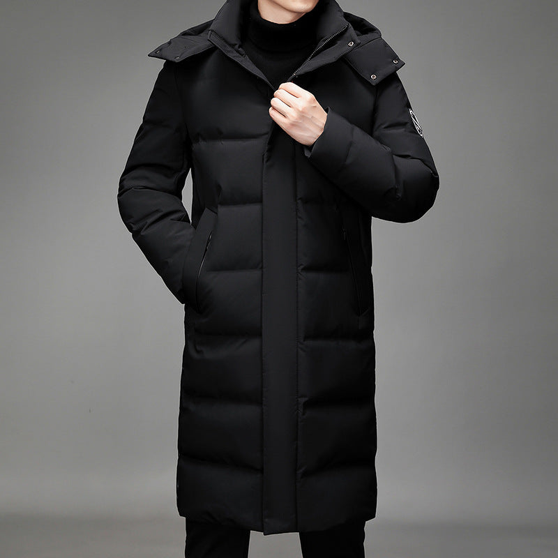 Herren Maxilanger Thermosteppmantel mit hohem Kragen und verdeckter Front Drune