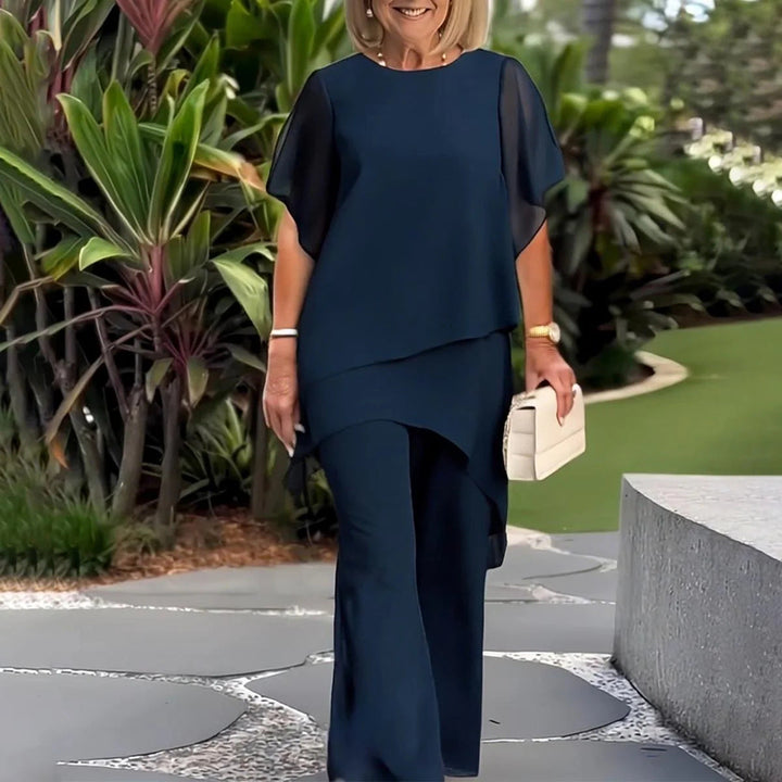 Damen elegantes Ensemble aus fließendem Oberteil und weitem Hose Drune