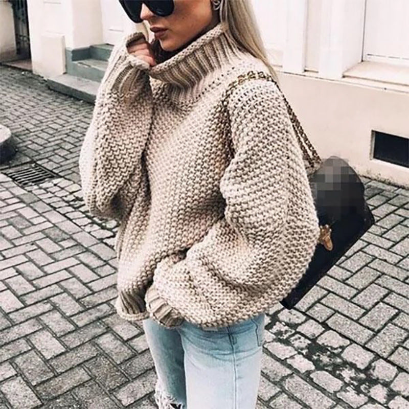 Damen Grobstrickpullover mit hohem Kragen und lässigem Schnitt Drune