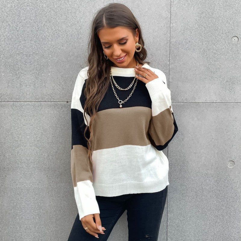 Damen Lässiger Strickpullover mit Farbblock-Design Drune