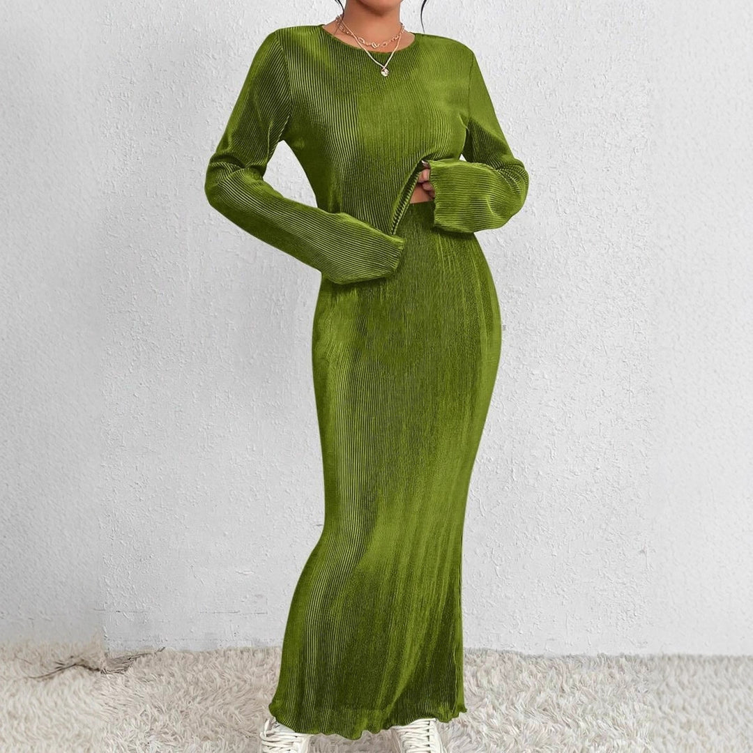 Damen Elegantes und figurbetontes Maxikleid mit langen Ärmeln Drune