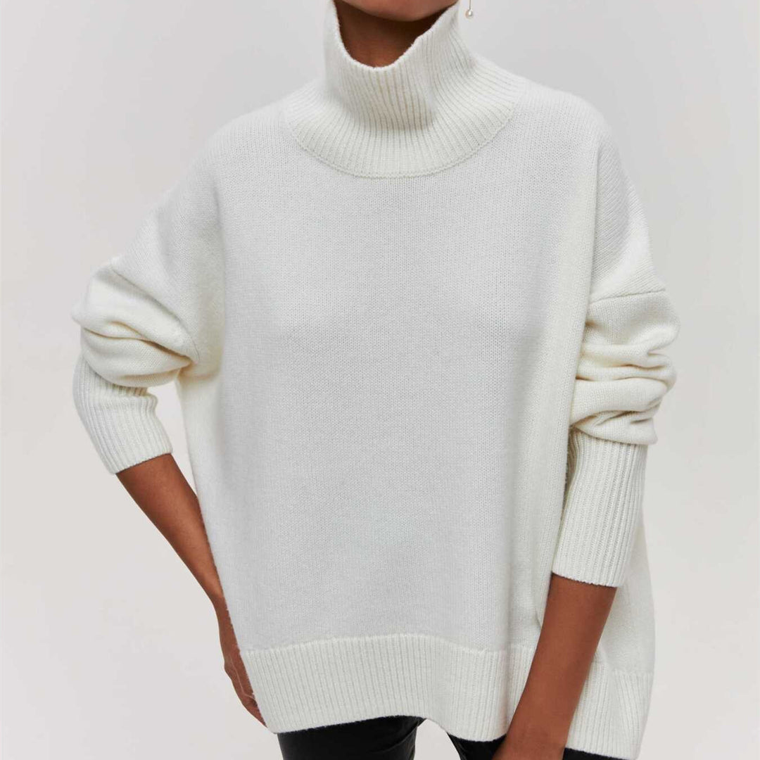 Damen Kuscheliger Oversize Rollkragenpullover mit verdeckten Seitenschlitzen und extra langem Rippbund Drune