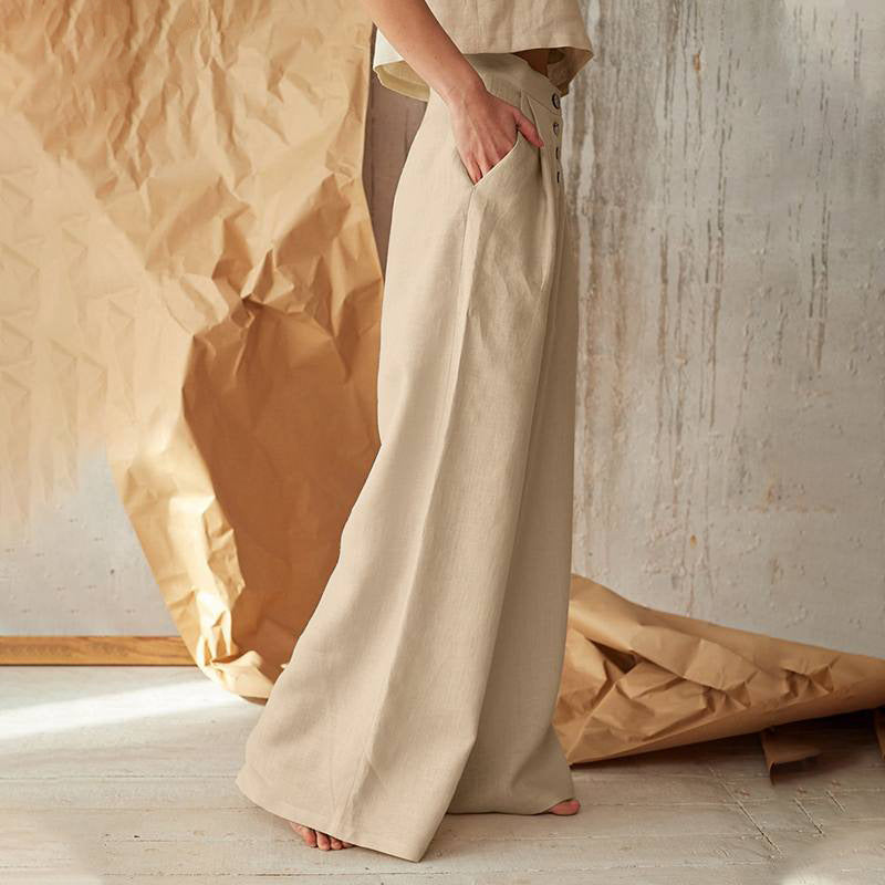 Damen nan weite Leinenhose mit hoher Taille und seitentaschen Drune