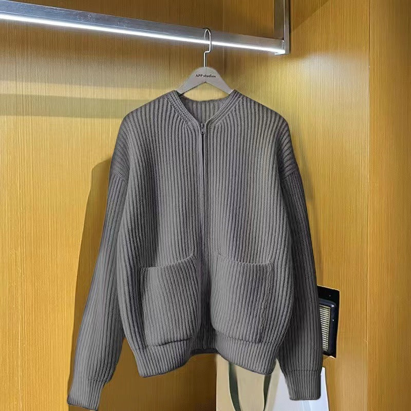 Damen Modische Strickjacke mit Reißverschluss Drune