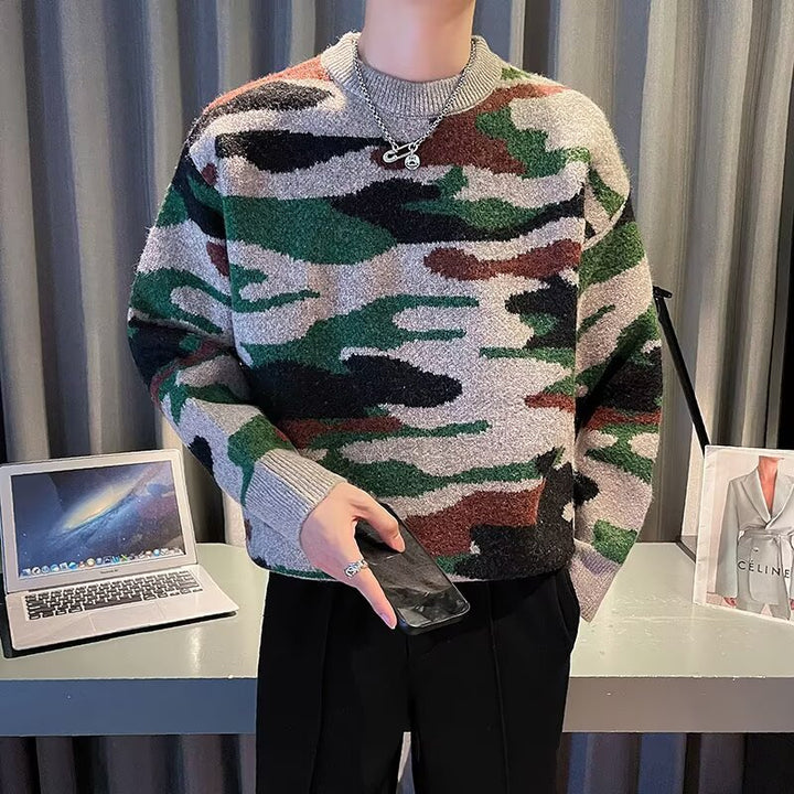 Herren Gemütlicher Grobstrickpullover mit Camouflage-Muster Drune