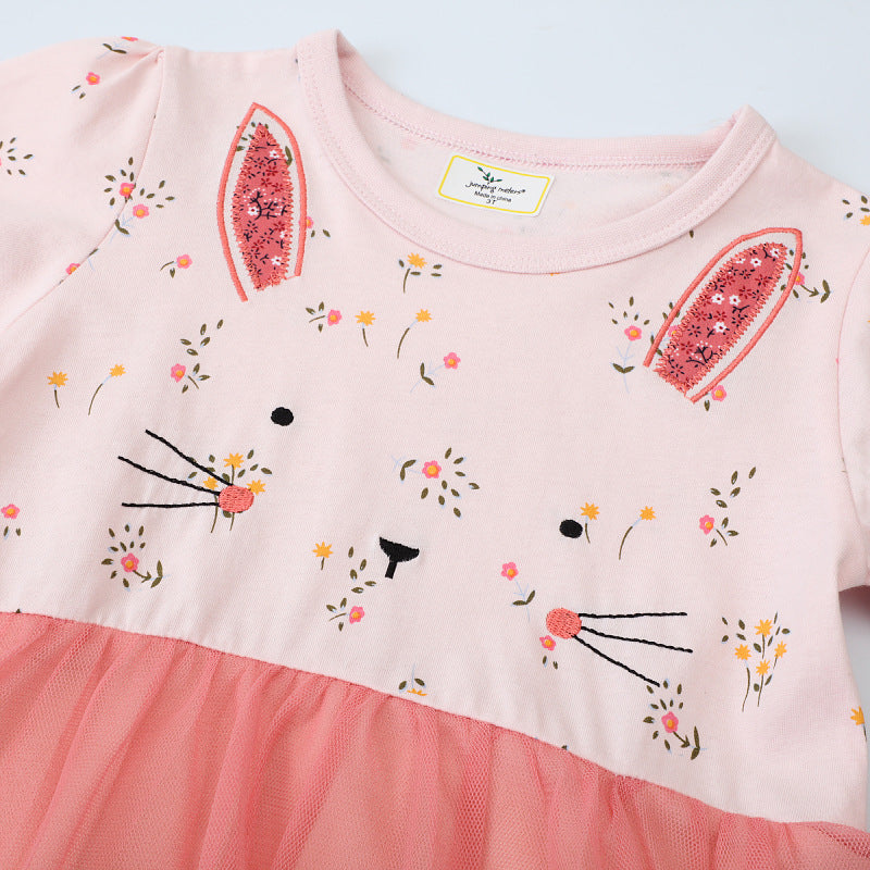 Mädchen Tüllkleid mit Hasenmotiv und floralen Applikationen Drune