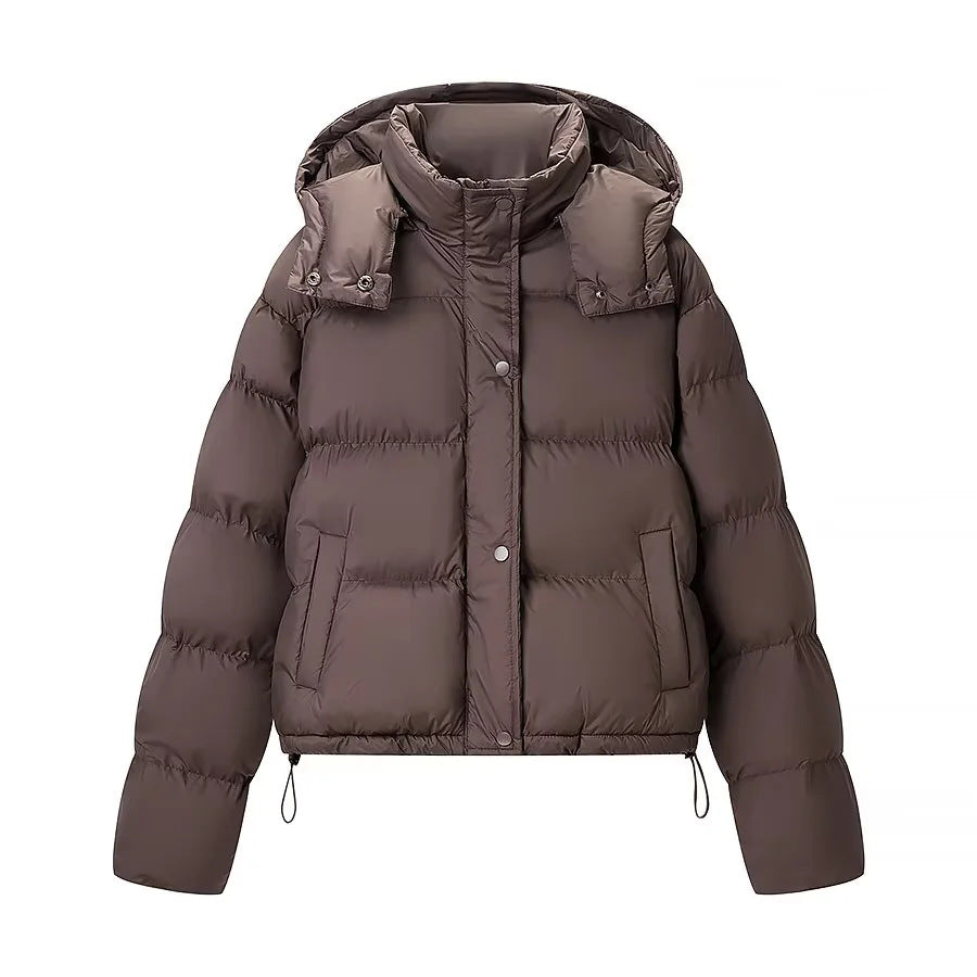 Damen nan kurzer gesteppter Pufferjacke mit abnehmbarer Kapuze und Tunnelzugsaum Drune