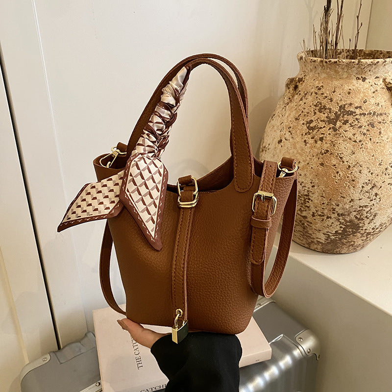 Damen elegante strukturierte Handtasche mit Schal-Akzent Drune