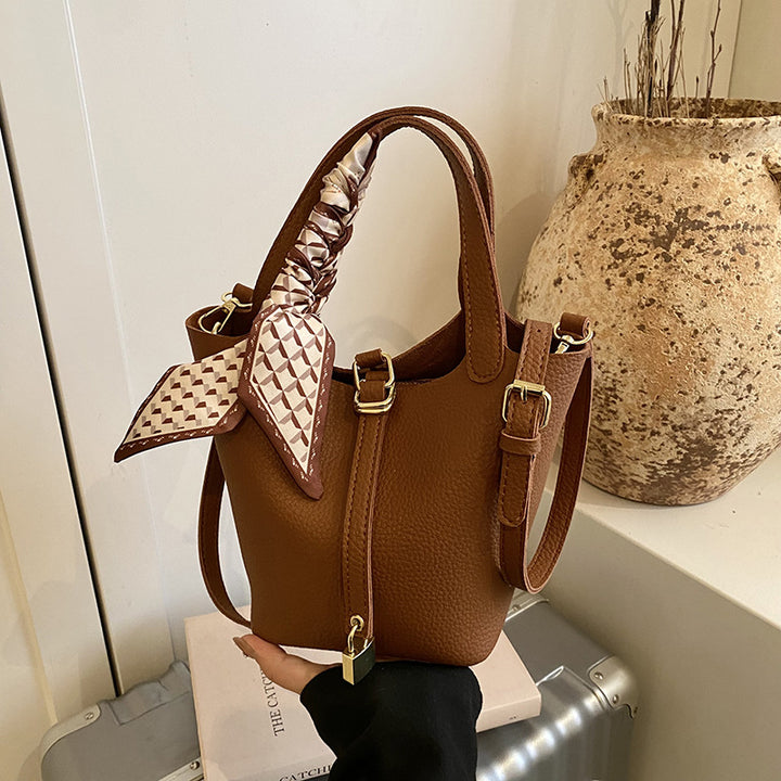 Damen elegante strukturierte Handtasche mit Schal-Akzent Drune