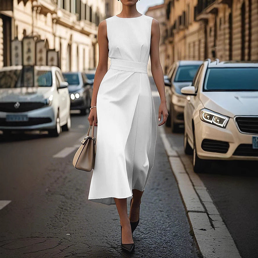 Elegantes Damen Maxikleid mit fließendem Schnitt & Taillengürtel | Drune