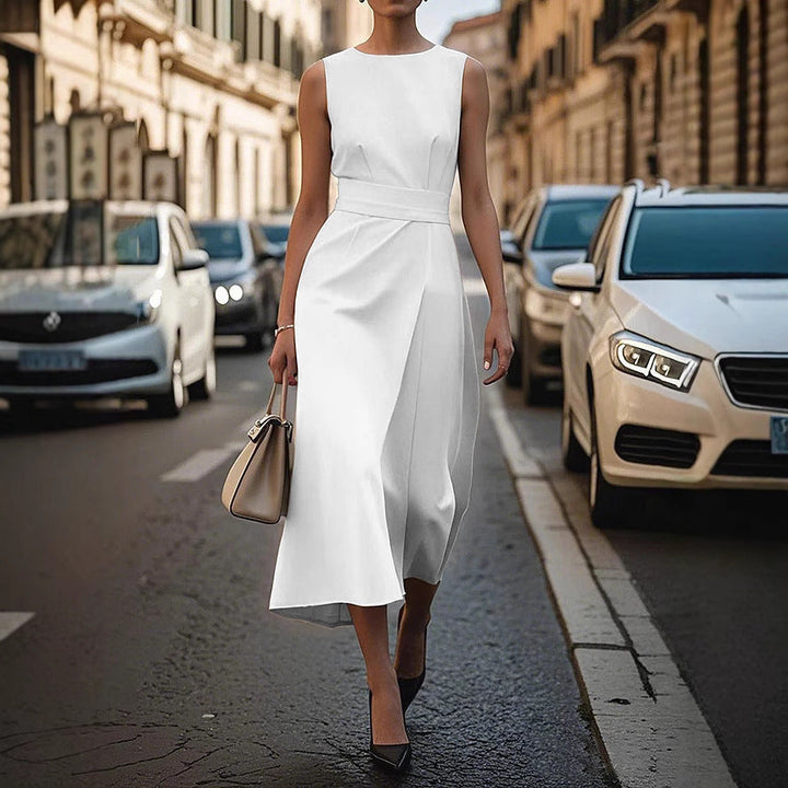 Elegantes Damen Maxikleid mit fließendem Schnitt & Taillengürtel | Drune