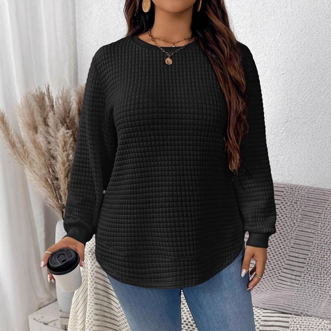 Damen nan Waffelstrick Longsleeve mit Rundhalsausschnitt, leicht A-Linien-Schnitt und gerippten Bündchen Drune