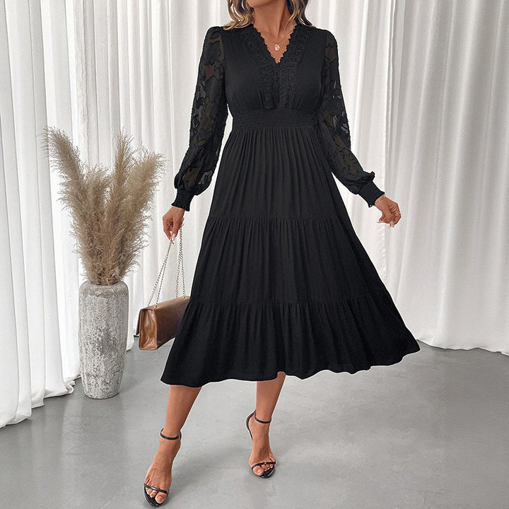 Damen Elegantes Maxikleid mit Spitzenärmeln Drune