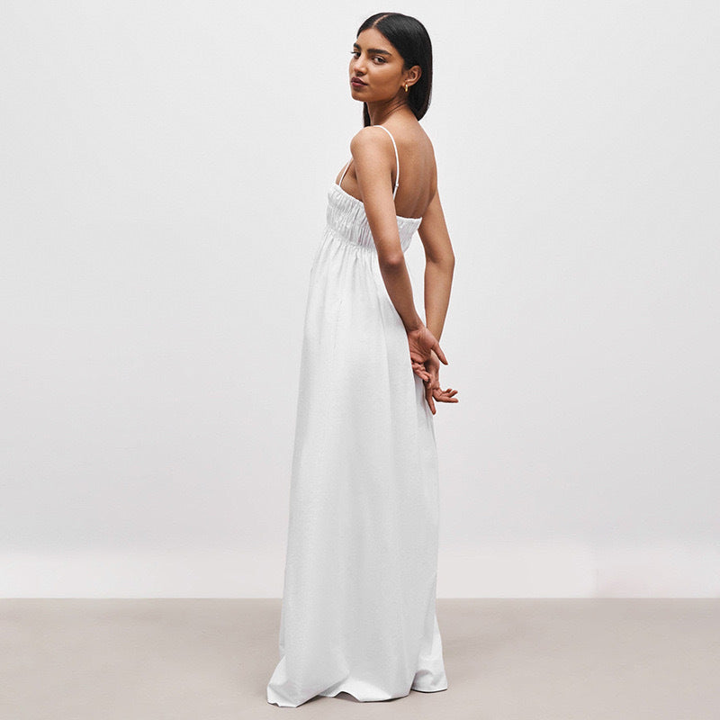 Damen luftiges Maxi-Kleid mit elastischem Oberteil und praktischen Taschen Drune