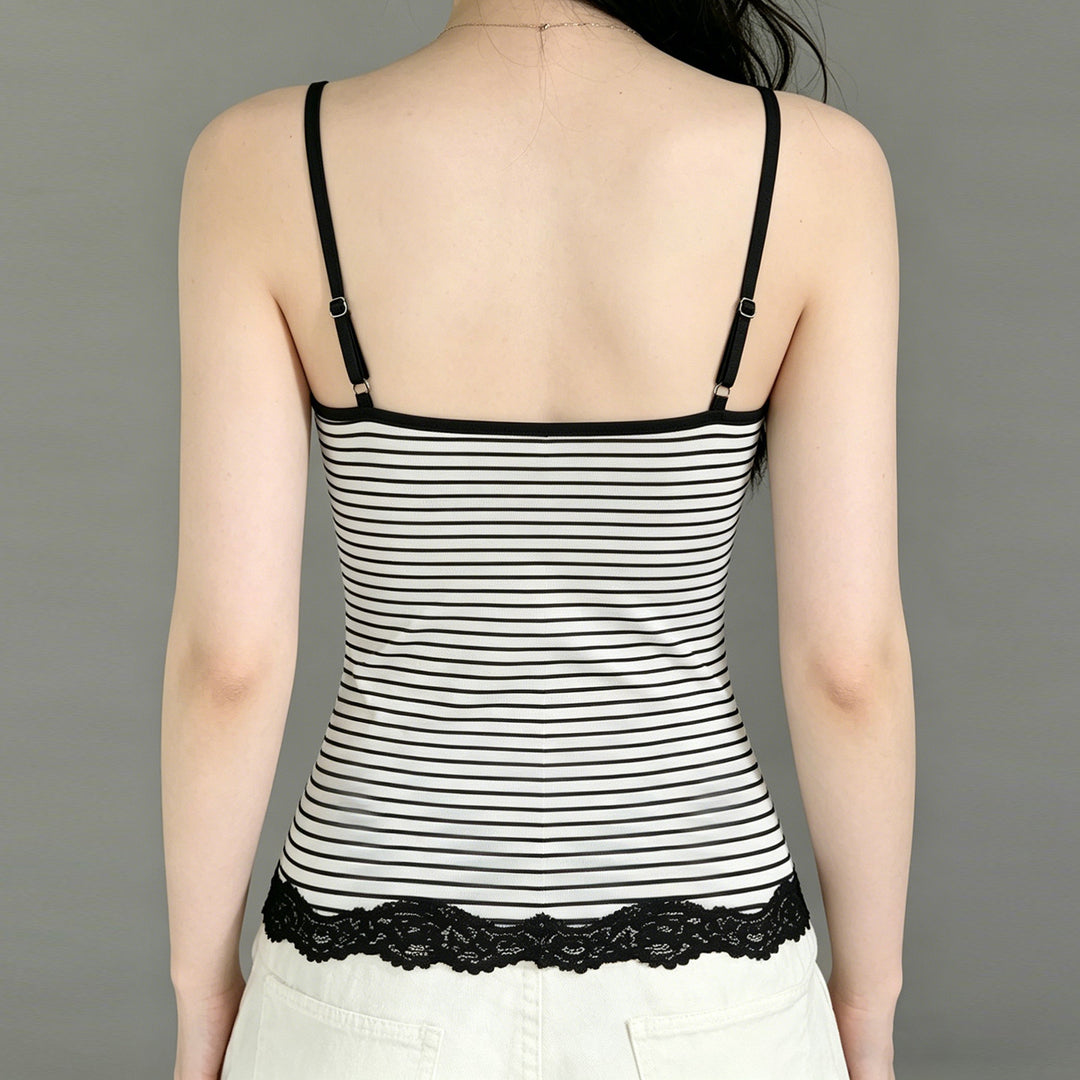 Damen Trägershirt mit dekorativer Spitze und gestreiftem Design Drune