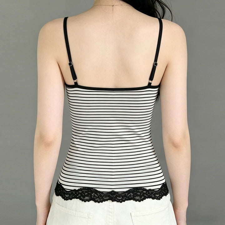 Damen Trägershirt mit dekorativer Spitze und gestreiftem Design Drune