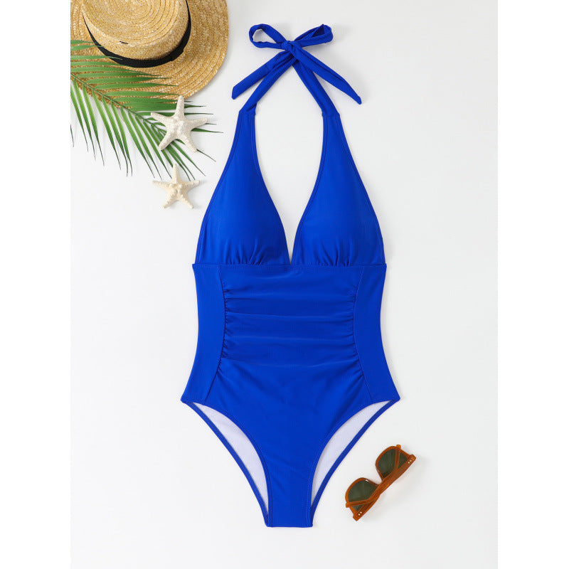 Damen Einteiliger Badeanzug mit verspieltem Blumendesign und V-Ausschnitt Drune