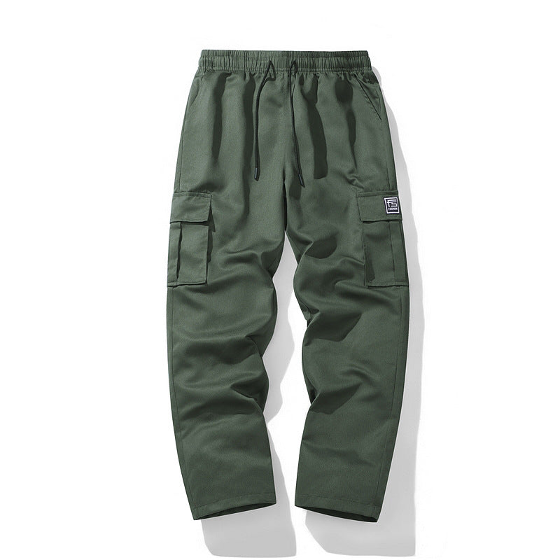 Herren technische Cargo-Hose mit elastischem Bund, Kordelzug, geradem Bein und großen Klappentaschen Drune