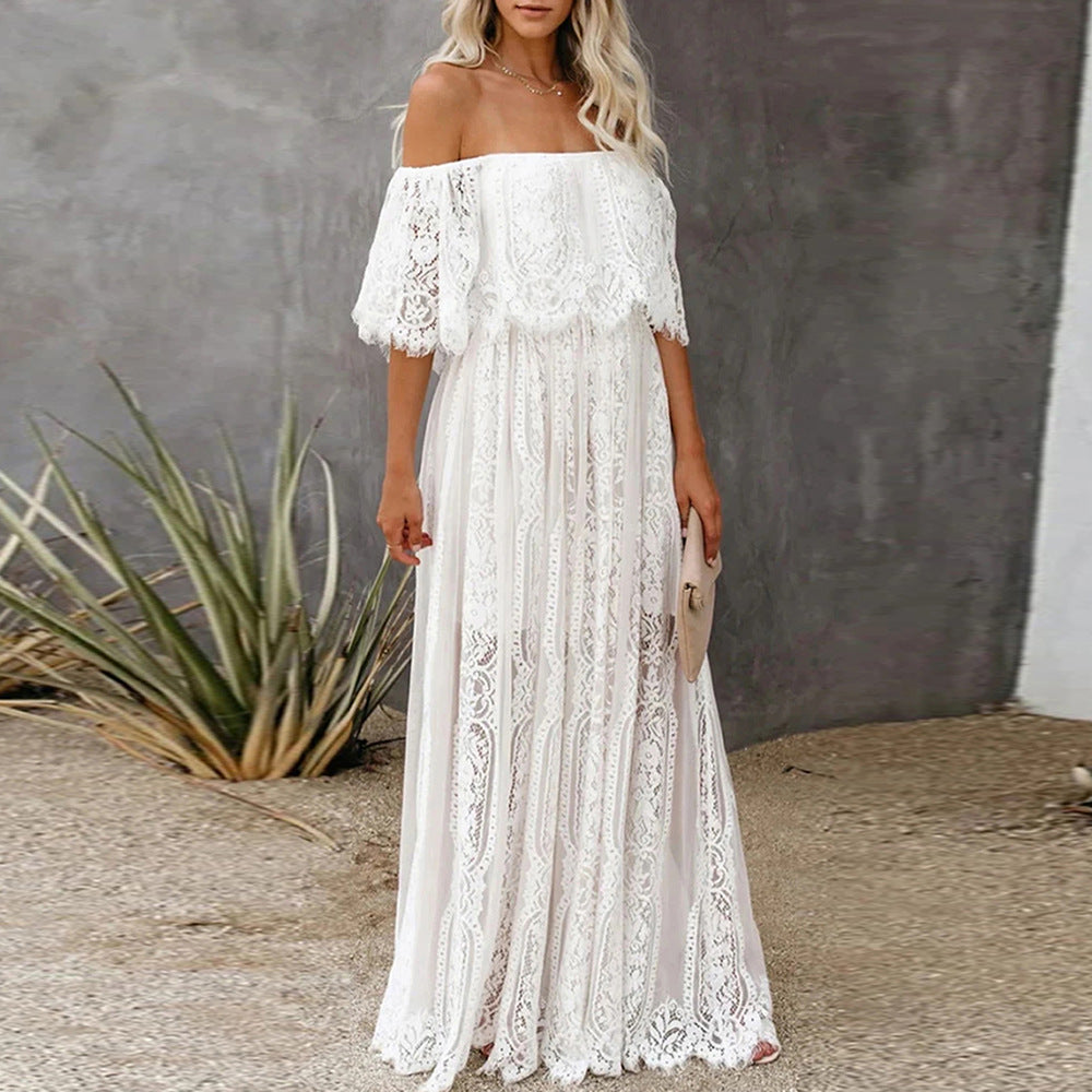 Damen Maxikleid mit eleganter Spitze und schulterfreiem Design Drune
