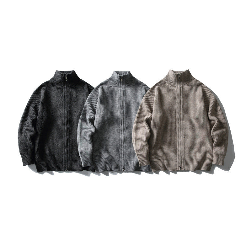 Unisex Gerippter Zipcardigan mit Stehkragen Drune