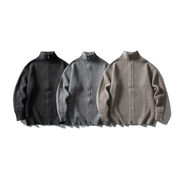 Unisex Gerippter Zipcardigan mit Stehkragen Drune