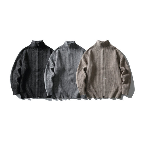 Unisex Gerippter Zipcardigan mit Stehkragen Drune