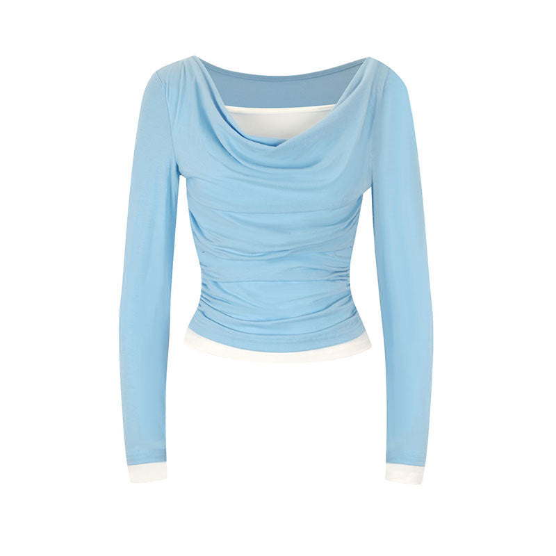 Damen figurbetontes Longsleeve mit elegantem Raffungseffekt und tiefem Ausschnitt Drune