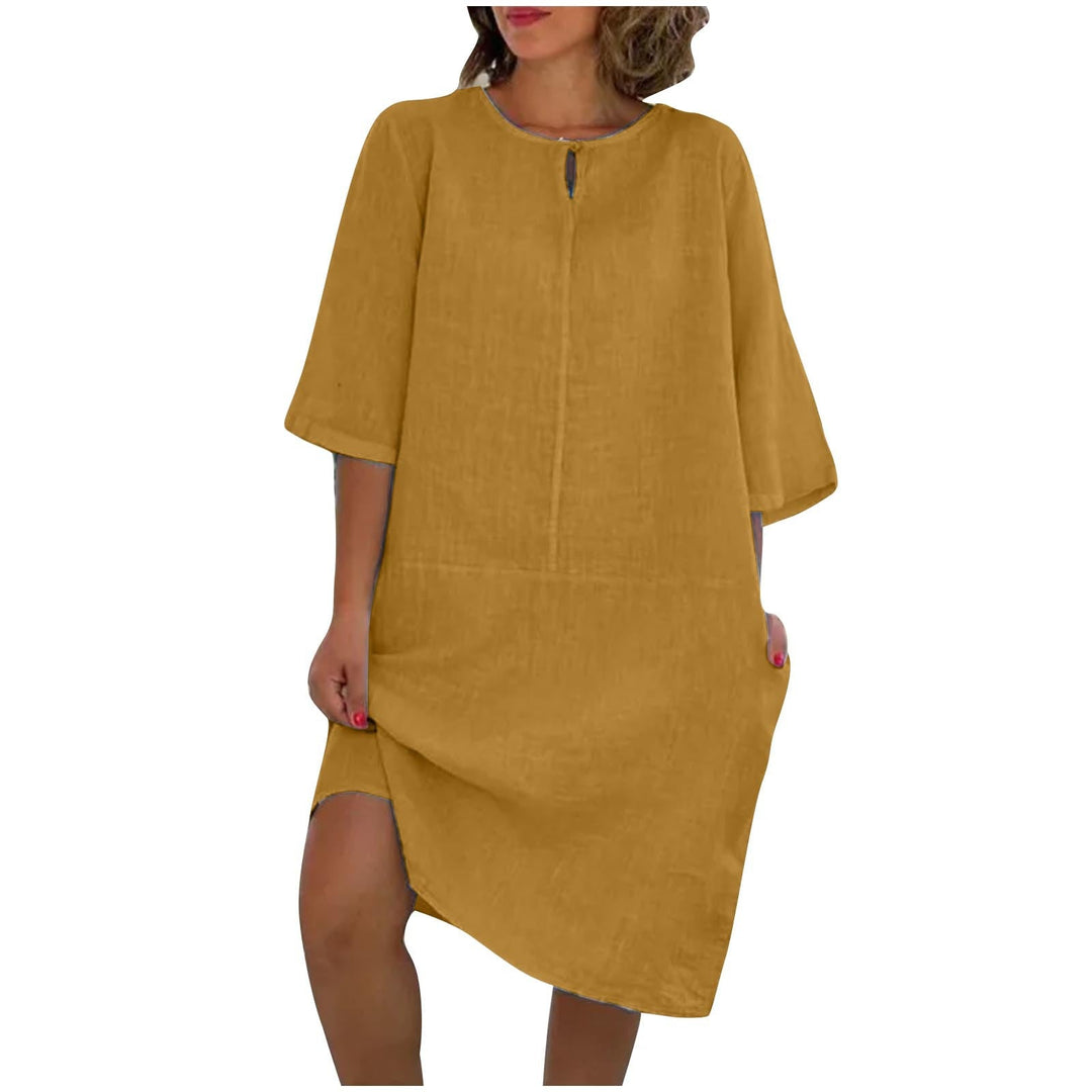 Damen luftig geschnittenes Kleid mit praktischen Taschen und elegantem Ausschnitt Drune