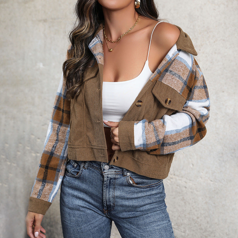 Damen Modische Karo-Cordjacke Drune