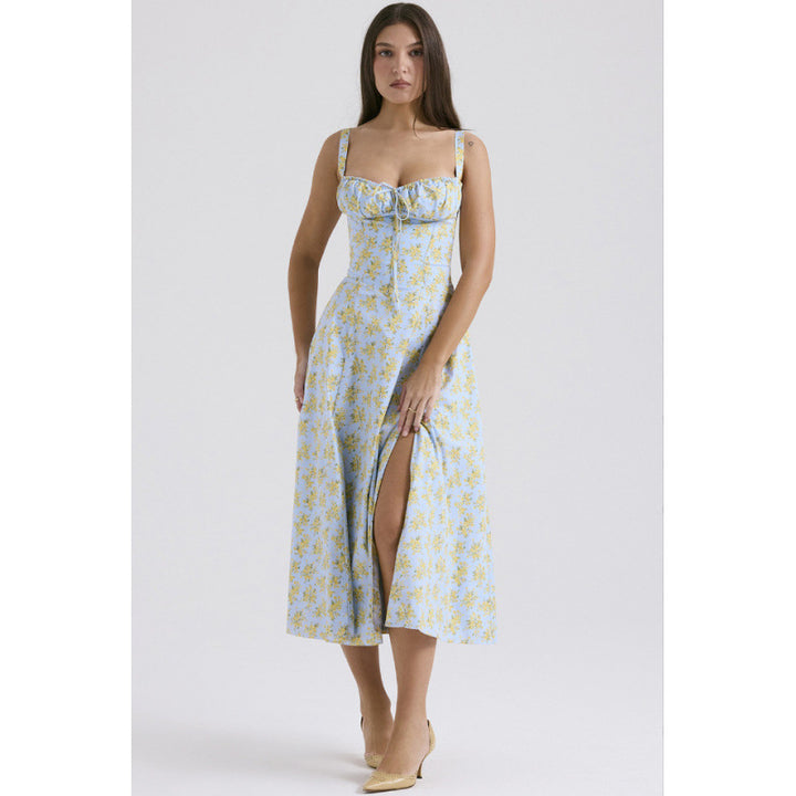 Damen Maxikleid mit floralem Design und elegantem Schlitz Drune