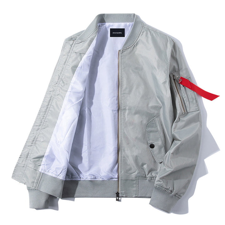 Herren o Leicht Nylon Flug Bomberjacke mit hochsichtbarem Kontrastfutter, Ärmelsichtreißverschluss, Utility-Tasche und gerippten Abschlüssen Drune
