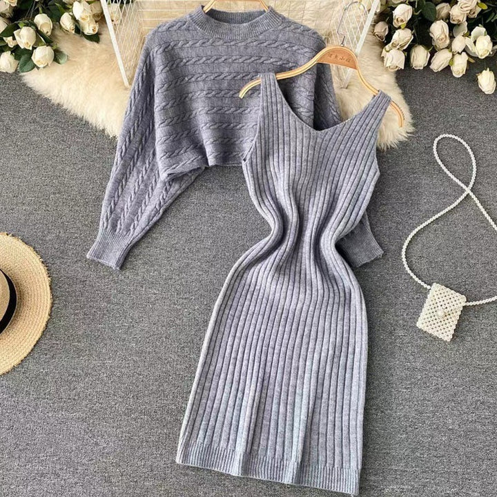 Damen Strickkleid- und Pullover-Set Drune