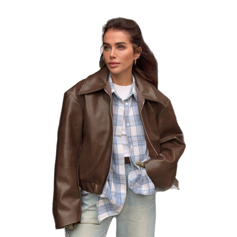 Damen Kunstlederjacke mit Oversized-Schnitt und klassischem Kragen Drune