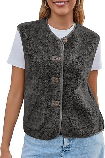 Damen Teddy-Fleeceweste mit Knopfleiste und Eingrifftaschen Drune
