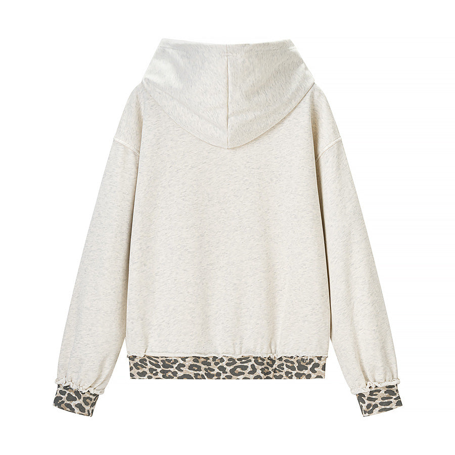 Damen 70+ lässiger Kapuzenpullover mit Leo‑Besatz und Used‑Details Drune