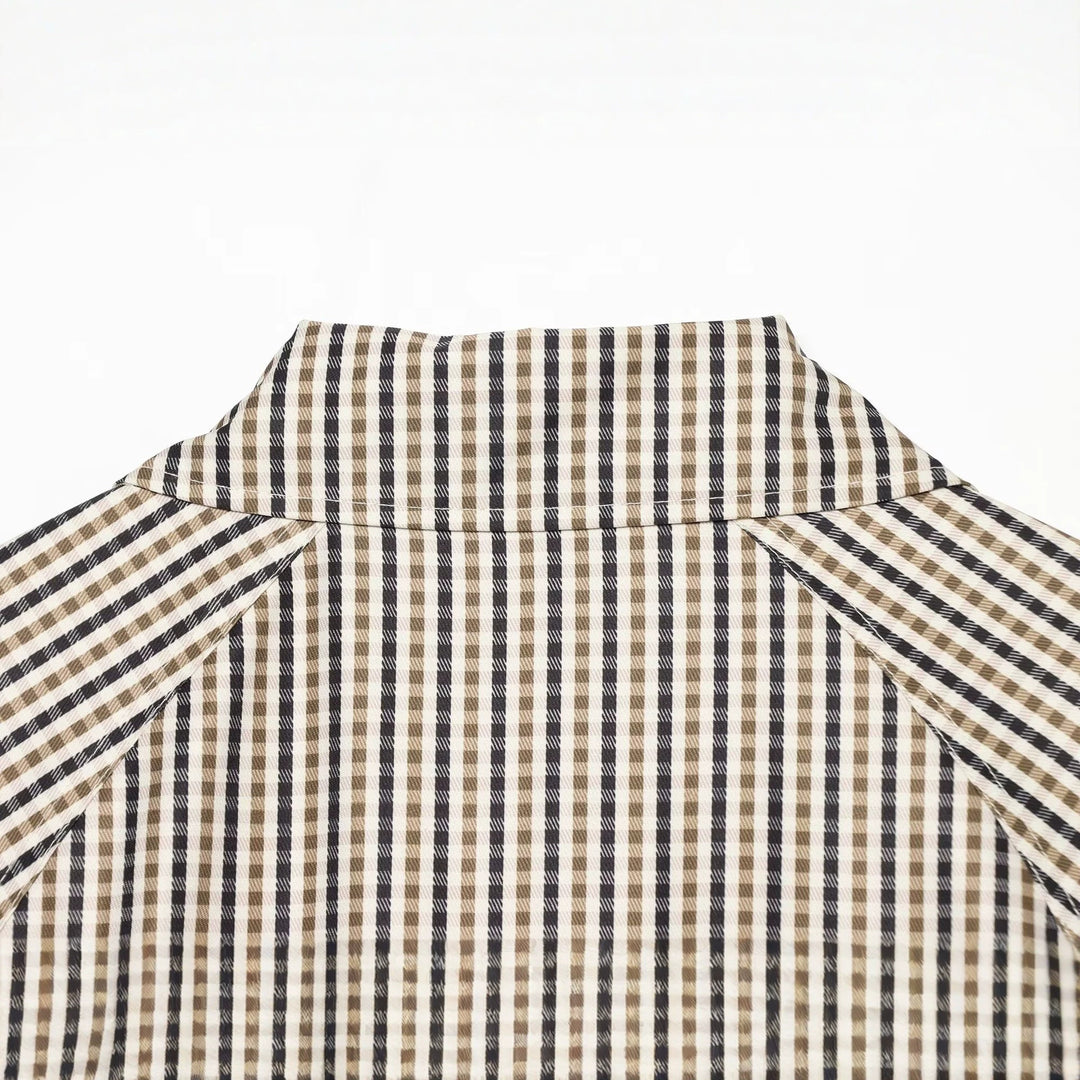 Damen Kurze taillierte Doppelreihige Trenchjacke mit Karo‑Muster und Bindegürtel Drune
