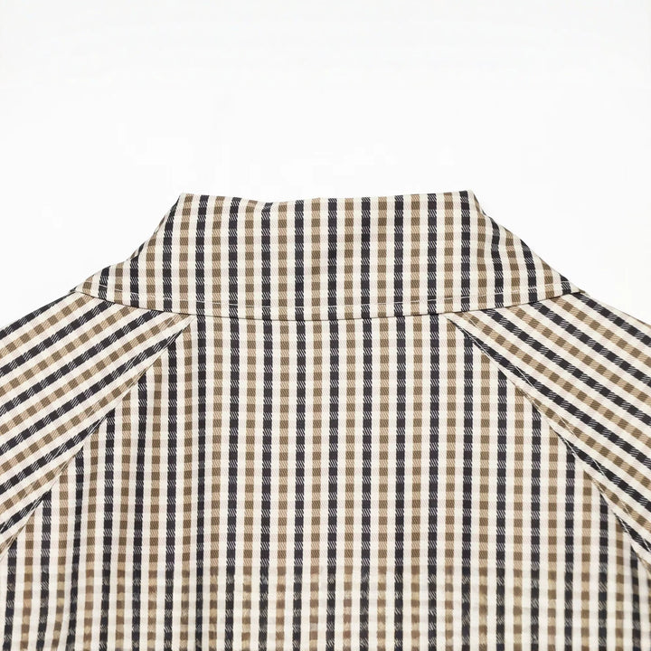 Damen Kurze taillierte Doppelreihige Trenchjacke mit Karo‑Muster und Bindegürtel Drune