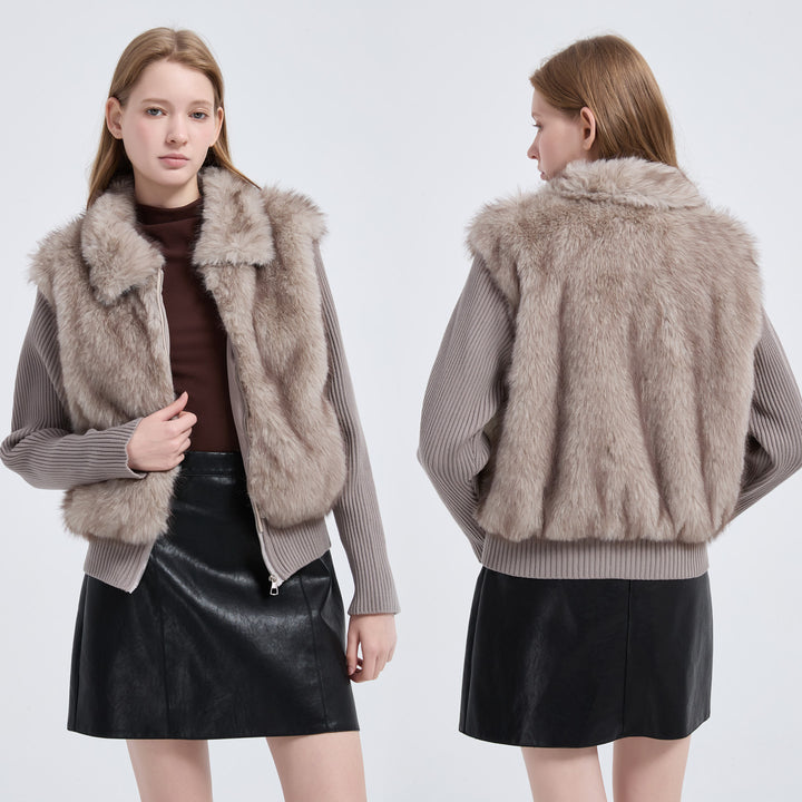 Damen Hybridjacke mit Kunstfell‑Front und gerippten Strickärmeln Drune