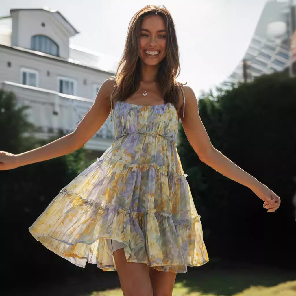 Damen blumiges Sommerkleid mit traumhaften Volants Drune
