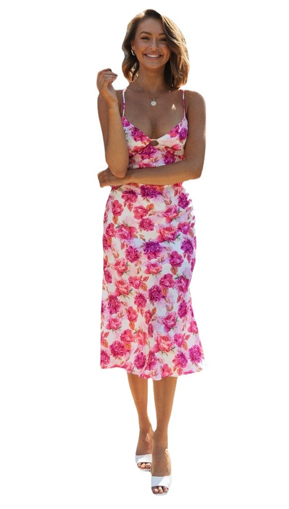Damen Maxikleid mit zarten Trägern und floralem Druck Drune