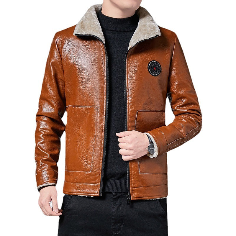 Herren Kunstleder-Fliegerblouson mit durchgehendem Sherpa-Futter und hohem Stehkragen Drune