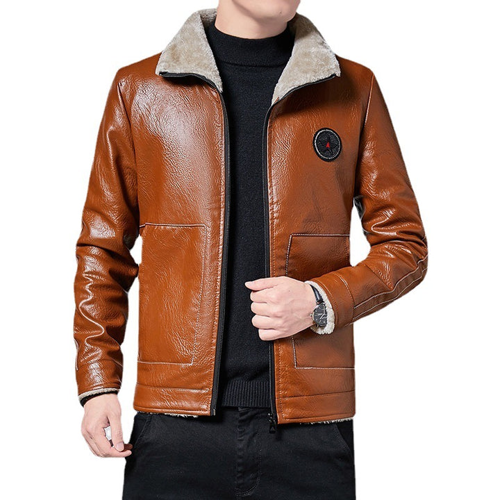Herren Kunstleder-Fliegerblouson mit durchgehendem Sherpa-Futter und hohem Stehkragen Drune