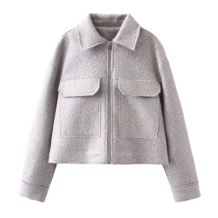 Damen Cropped-Hemdjacke aus Bouclé mit Boxy-Schnitt und Fronttaschen Drune