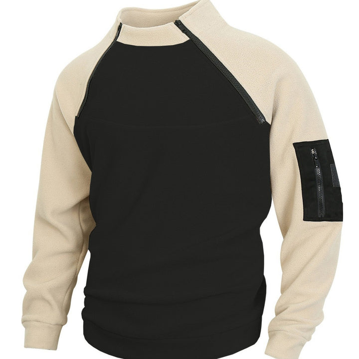 Herren technischer Fleece-Halbzip-Pullover mit asymmetrischen Schulterreißverschlüssen und Reißverschluss-Ärmeltasche Drune