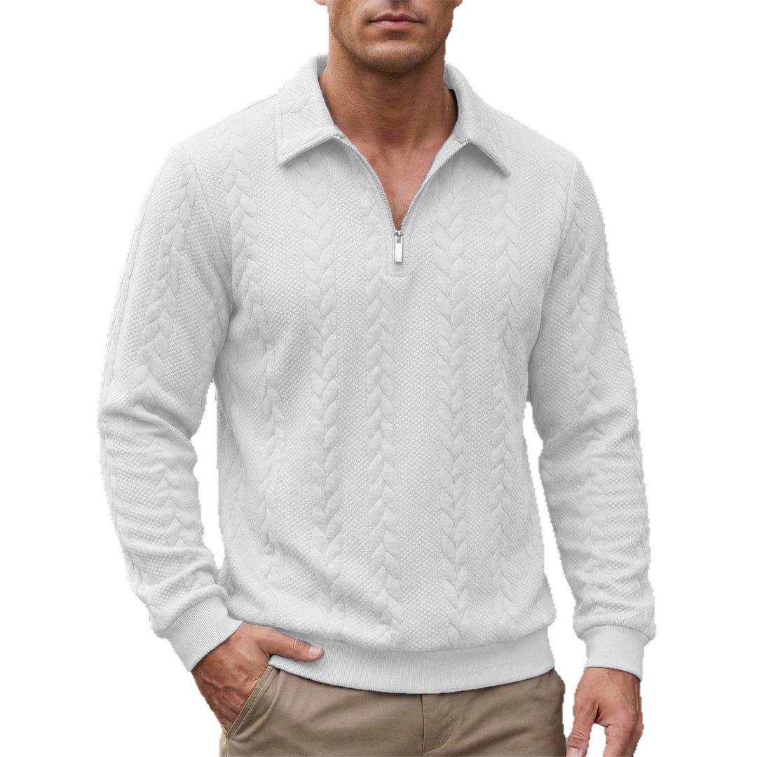 Herren strukturierter Halbzip-Pullover mit Troyerkragen, feinem Zopfmuster und elastischen Bündchen Drune