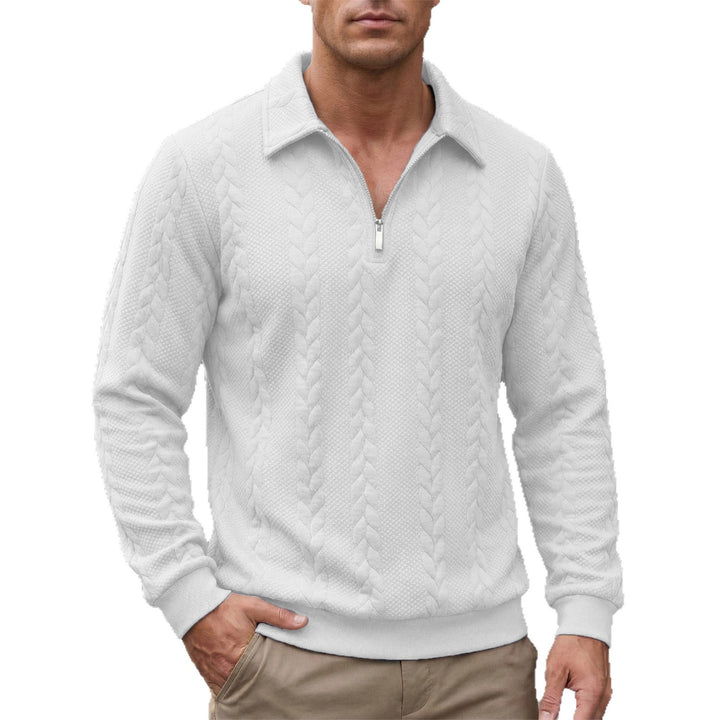 Herren strukturierter Halbzip-Pullover mit Troyerkragen, feinem Zopfmuster und elastischen Bündchen Drune