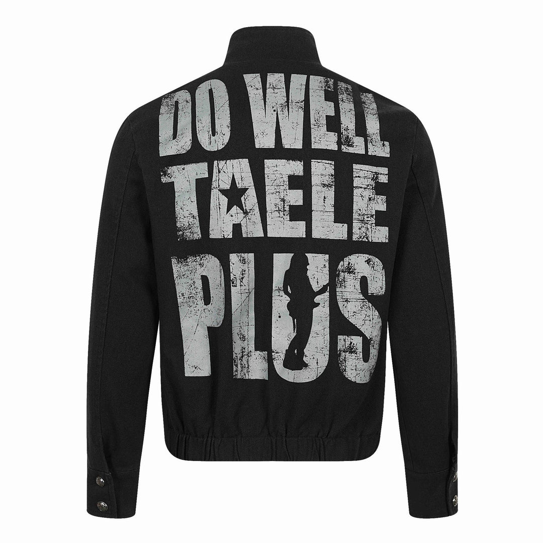Herren Asymmetrische Blousonjacke mit Stehkragen, Metallknopfbesatz und Grafikprint Drune